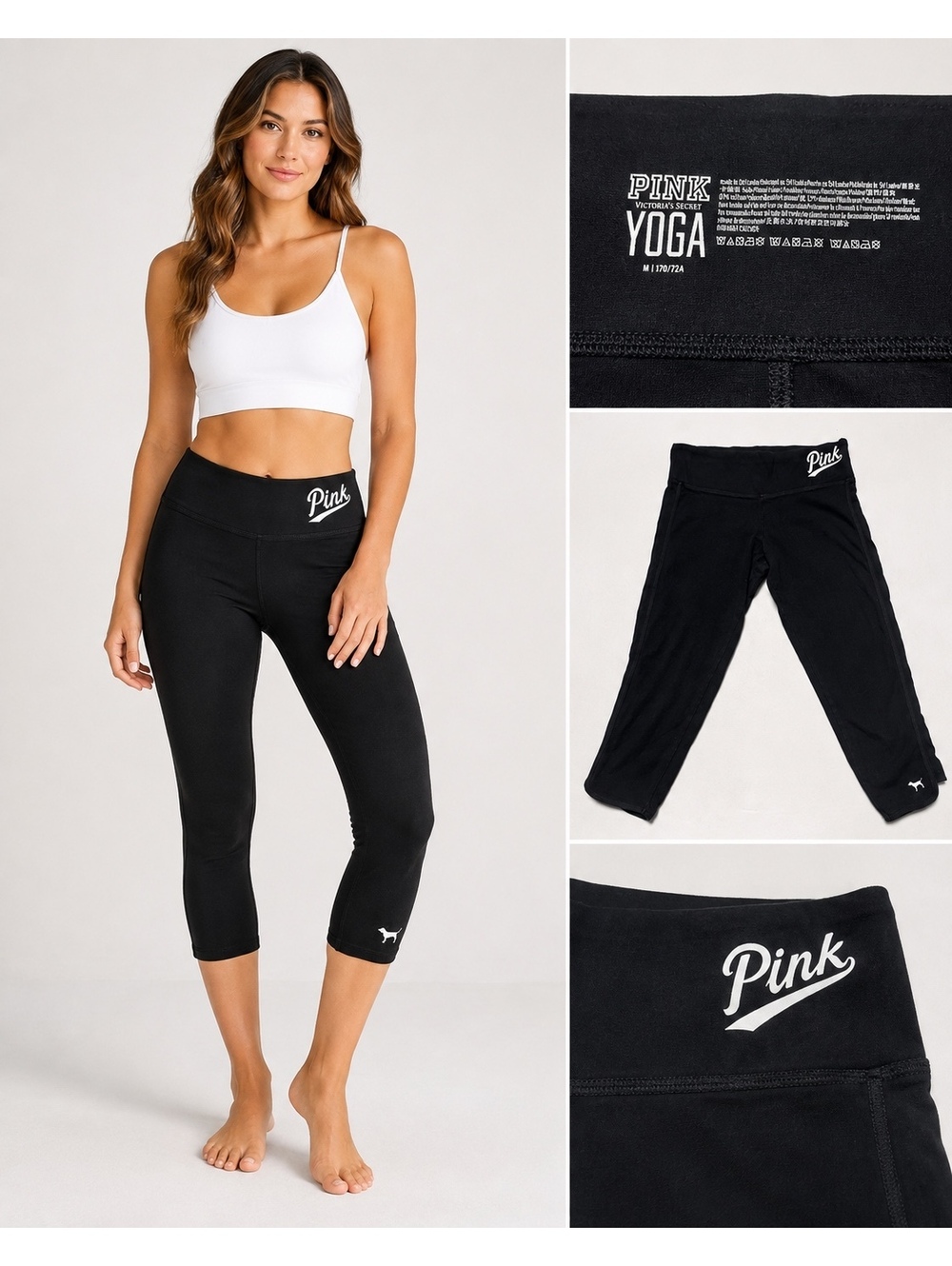 Victoria’s Secret PINK Yoga Black Capri Leggings Women’s Size M Logo Activewear